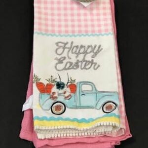 HAPPY EASTER TRUCK BUNNY CARROT KITCHEN DISH TOWEL SET OF 3